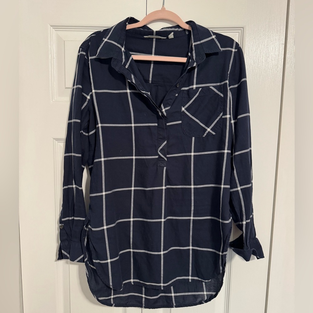 Athleta Collared Window Pane Tunic Top in Navy